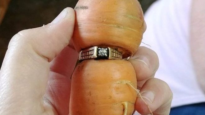 Морковът е прорасъл през диамантения пръстен Снимка Би Би Си84 годишната