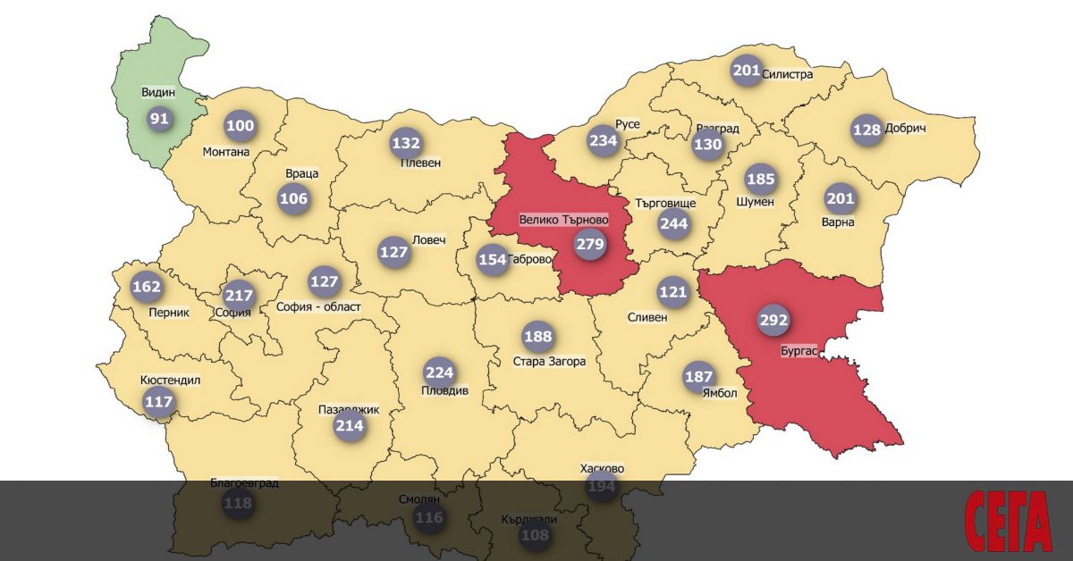 България вече е почти изцяло в жълто, а две области