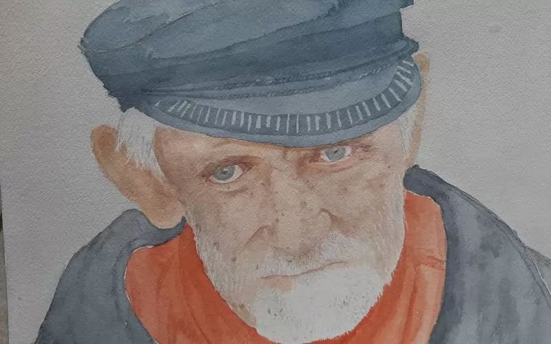 Селянин с каскет, акварел