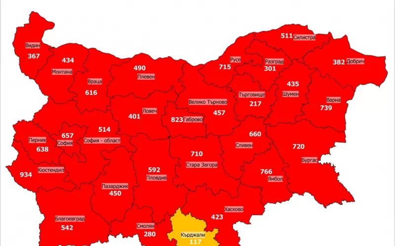 14-дневна заболяемост на 100 000 към 6 декември
