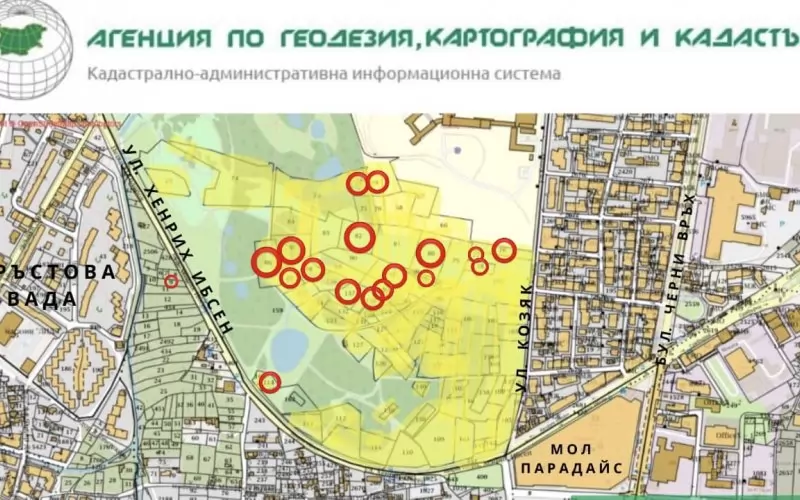 Георги Георгиев публикува карта с имотите в Южния парк, предвидени за изкупуване през 2024 г.  