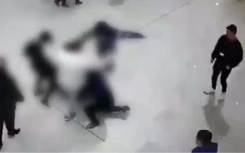 Кадър от едно от първите видеа от столичен мол, на което се вижда как младежи бият хора