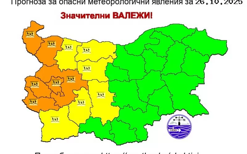 Прогнозата на НИМХ за утре.