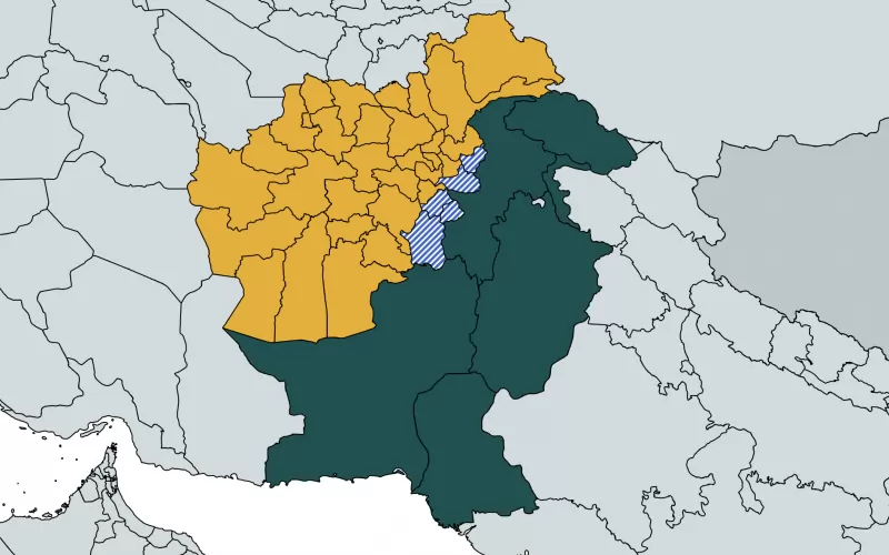 Афганистан, Пакистан и афганските провинции, които са под обстрел.