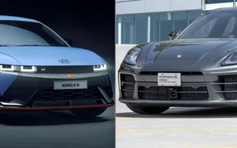 Разликата в цената между бензинов Porsche Panamera 4 (вдясно) и електрически Hyundai Ioniq 5 N (вляво) е около 50 000 евро в полза на поршето, но според законопроекта на управляващите то не е луксозна кола.