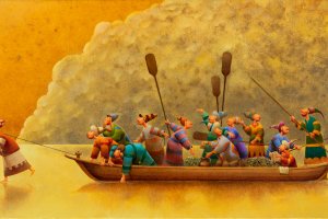 Със своята наивистично радостна живопис търновският художник Николай Стоев е добре