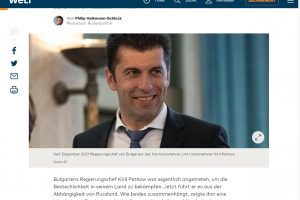 В интервю пред неделното издание на Ди Велт  Кирил Петков споделя че