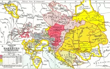  Карта на развитието на Хабсбургската монархия от възникването й през XIII век до XIX век