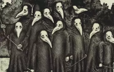 Средновековни служители на БАБХ. Не ви ли навеждат на мисли, че ще долети и чума по домашните птици и щъркелите?  