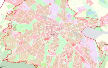 А така изглежда планът на София. Терените в розов цвят са смесено-многофункционални зони и зони за обществено обслужване, където са разположени приетите в последните 10 години небостъргачи в София, включително този на НИКМИ зад НДК.
