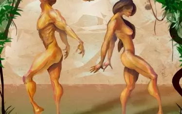 Райската ябълка. Tomic art: Adam, Eve and the apple.