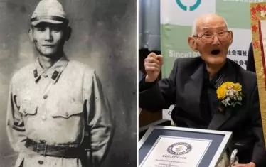Снимки от профила в Туитър на Книгата на рекордите на Гинес показват Титецу Ватанабе като войник през Втората световна война и при обявяването му за най-възрастен мъж на планетата.