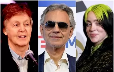 Три звезди от три поколеня, които ще пеят в благотворителното събитие - Пол Маккартни, Андреа Бочели и Били Айлиш.