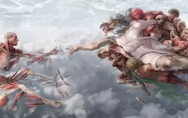 "Сътворението на Адам", 2018 - работа на Деян Петров от Фейсбук групата „Купи изкуство, помогни на художник”. 