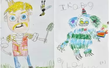  Крал Фред Безстрашния и Чудовището, което яде деца, овце и понякога възрастни. Конкурсът е за деца от 7 до 12, а тези рисунки са от по-малки, но са се включили на олимпийския принцип.