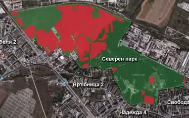  В червено са маркирани частните имоти в Северен парк