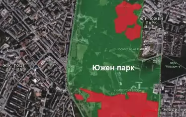  В червено са маркирани частните имоти в Южен парк