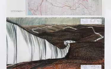 СГХГ, Кристо и Жан-Клод, „Бягаща ограда...”, 1998 г.
Грано литография и колаж, печатана в 8 цвята върху ръчна хартия "Фабриано"