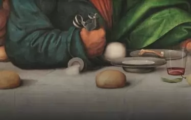  Съборена солница до дясната ръка на Юда. Разсипаната сол е била смятана за много лоша поличба в Западна Европа през XVI век.
