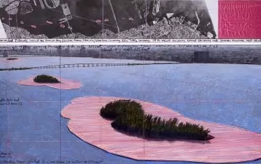  „Обградените острови“, 1983 г. Бискейнски залив, Маями, Флорида, черно-бяла фотография, платно, пастел и емайл върху хартия. Частна колекция