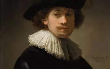  Рембранд, „Автопортрет с бяла яка и черна шапка“. 