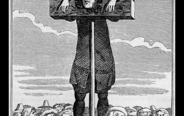 Позорният стълб преди появата на социалните мрежи. На гравюрата е Тит Оутс, свещеник и лъжесвидетел, заради когото в края на ХVII век са екзекутирани невинни хора. Прекарал цял ден на позорния стълб, а минувачите го замеряли с яйца. 