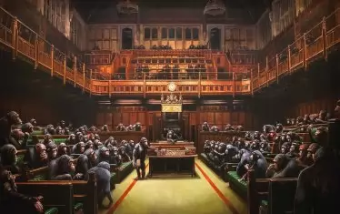  Devolved Parliament,  най-скъпо продадената на търг картина на Банкси - 12 200 000 долара. 