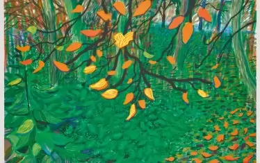  Дейвид Хокни, „Есенни листа“, iPad/хартия, 2008, продадена на търг за 60 000 паунда. 