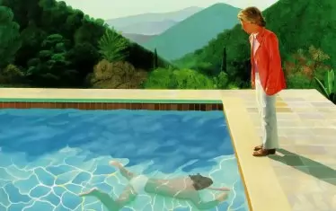  Най-скъпо продадената на търг картина на Дейвид Хокни, "Портрет на художник. Басейн с две фигури" акрилни бои/платно - 90.3 милиона долара. 