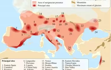 Разпространението на Оринякската култура преди 47 000 - 41 000 години.
