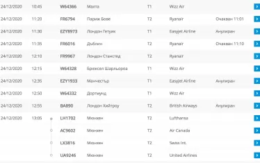  Полетното разписание за следващите часове на летище София