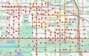  Схема на затворените улици и булеварди в центъра на Вашингтон