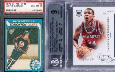 Най-скъпите картички в бейзбола (на Миги Мантъл), хокея на лед (на Уейн Грецки) и баскетбола (на Янис Адетокумбо).