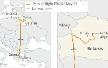  Маршрут на полета след отклоняването му към Минск.