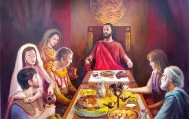 Тракийският цар Дромихет дава пир за пленения македонски владетел Лизимах - картина на художника Веселин Чакъров.