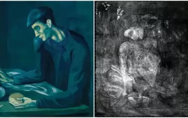  „Закуската на слепеца“ и рентгеновата снимка на изображението, върху което е била нарисувана. 