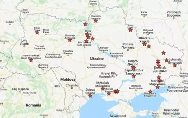 Карта на нанесените от Русия удари по цели в Украйна към 11 ч тази сутрин