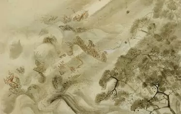  "Монголската армия, пометена от тайфун", Кикучи Йосай, 1847 г. 