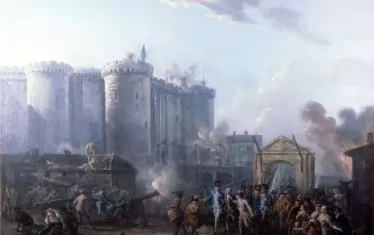 Арестуването на губернатора на Бастилията на 14 юли 1789 г. - картина от 1790 г.