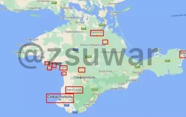  Карта на част от атаките на ВСУ на Кримския полуостров