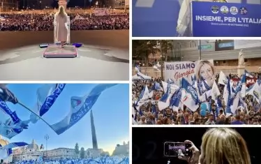  Мелони по време на предизборен митинг.