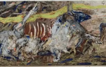 „Момче с мъртъв кон“, маслени бои върху платно, 115 х 380 см, 2022 г., Йона Тукусер