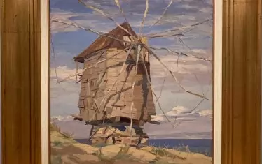  Александра Мечкуевска (1907 - 1993), „Созопол — вятърна мелница“, маслени бои върху платно, 47.5/42.5 см, колекция Александър Керелезов 