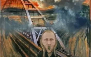  Едно от най-популярните мемета в мрежата е Путин като викащия човек от известната картина на Едвард Мунк