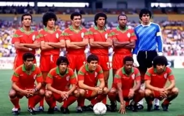 Отборът на Мароко от световното в Мексико `86 - горе вдясно е Баду Заки, избран за Футболист №1 на Африка същата година.