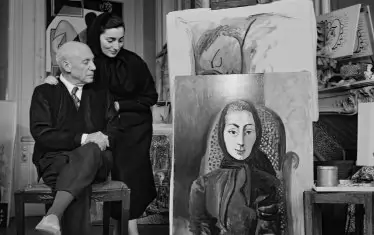  Пикасо и Жаклин Рок (втора съпруга и последна муза на художника), Кан, 1955.