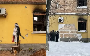 Откраднаха графит на Банкси от стена край Киев