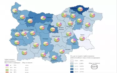 Относителен дял на лицата с увреждания на възраст 16 и повече години към 7 септември 2021 г. по области.