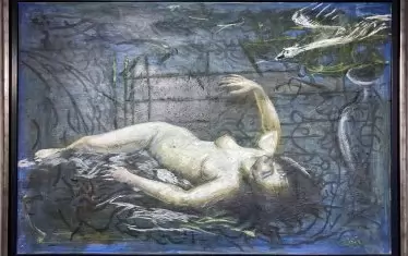 Алцек Мишев, „Лебед“, 
Вердигрис, темпера, платно, 72 Х 100, 2009