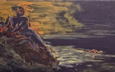 Алцек Мишев, „Любовници“, 
темпера, дъска, 36 Х 64 см, 2015
Собственост на автора 